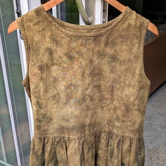 S/M Earthy Olive Green Katie Diamond Wolff Linen Sleevless Dress with Pockets - Picture 3 of 5